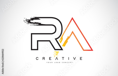 RA Creative Modern Logo Design with Orange and Black Colors. Monogram Stroke Letter Design.