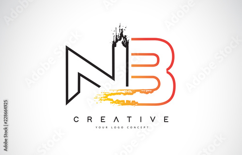 NB Creative Modern Logo Design with Orange and Black Colors. Monogram Stroke Letter Design.