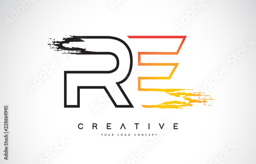 RE Creative Modern Logo Design with Orange and Black Colors. Monogram Stroke Letter Design.