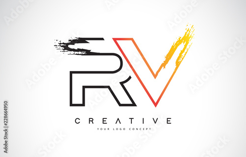 RV Creative Modern Logo Design with Orange and Black Colors. Monogram Stroke Letter Design.