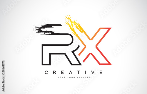 RX Creative Modern Logo Design with Orange and Black Colors. Monogram Stroke Letter Design.