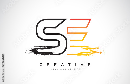 SE Creative Modern Logo Design with Orange and Black Colors. Monogram Stroke Letter Design.