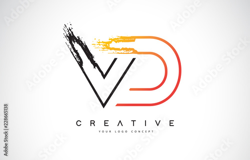 VD Creative Modern Logo Design with Orange and Black Colors. Monogram Stroke Letter Design.