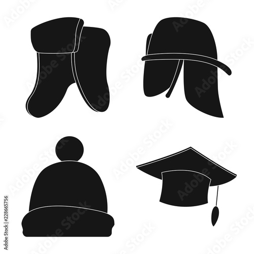 Vector design of headgear and cap sign. Set of headgear and headwear stock vector illustration.