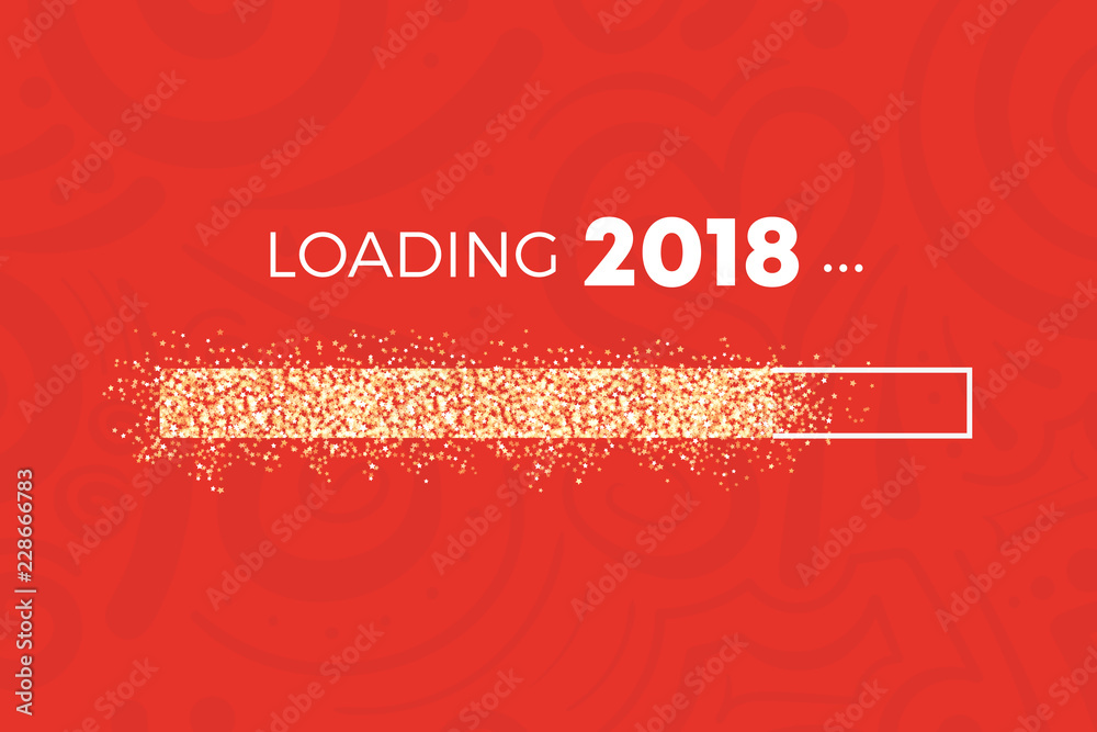 Loading 2018 - roter Hintergrund mit Muster - Fortschritt - goldene Glitzersterne