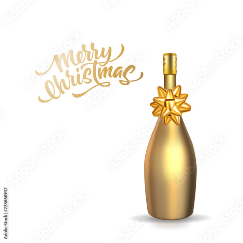 vector 3d gold champagne bottle christmas type