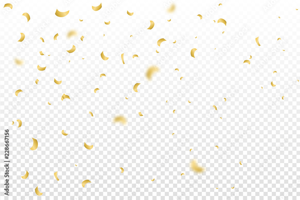 golden shiny confetti falling on transparent background - obrazy, fototapety, plakaty 