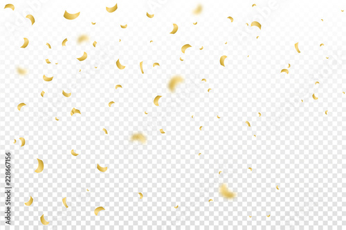 golden shiny confetti falling on transparent background