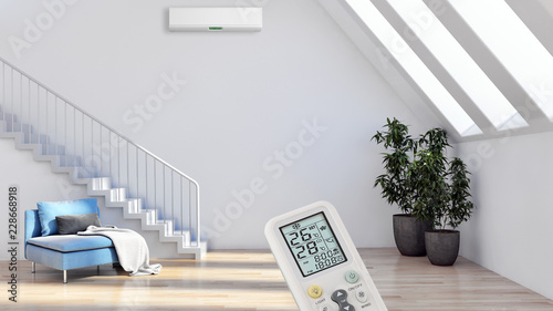 modern bright interiors Living room with air conditioning illustration 3D rendering computer generated image photo