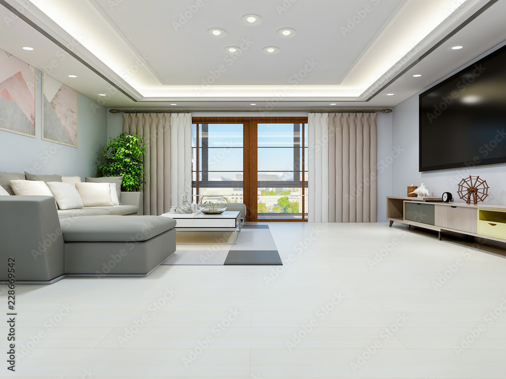 Fototapeta premium Simple design of living room in modern apartment