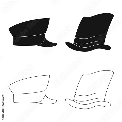 Vector illustration of headgear and cap sign. Collection of headgear and headwear stock vector illustration.