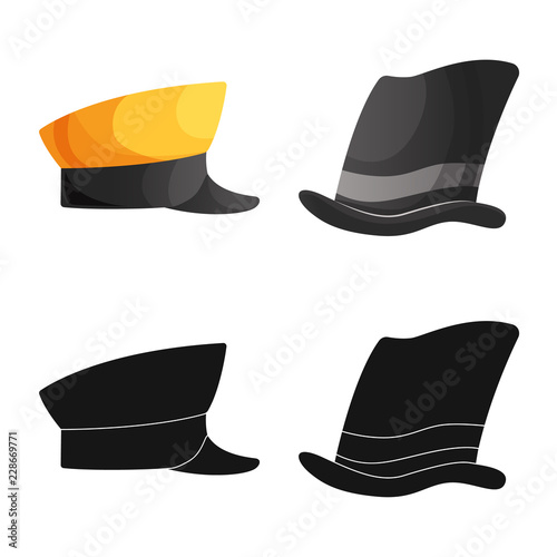 Vector design of headgear and cap logo. Collection of headgear and headwear stock vector illustration.