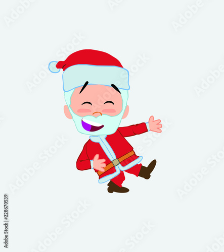 Santa Claus laughing while teaching something to his left. 