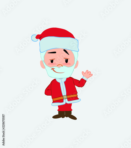 Santa Claus waving with a dreamy expression.