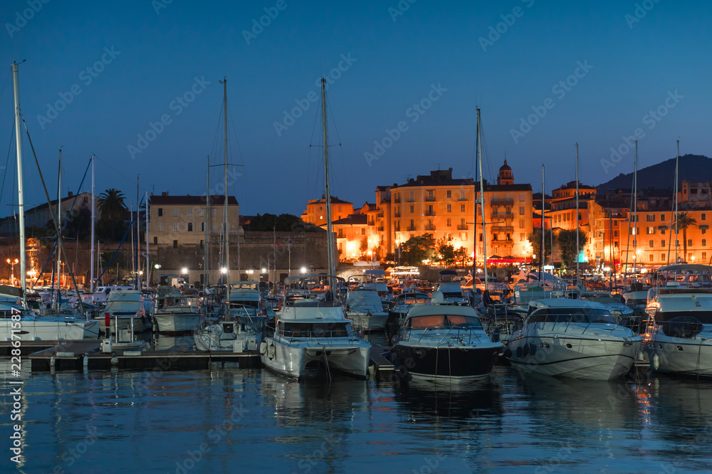 Port of Ajaccio at night, Corsica island
