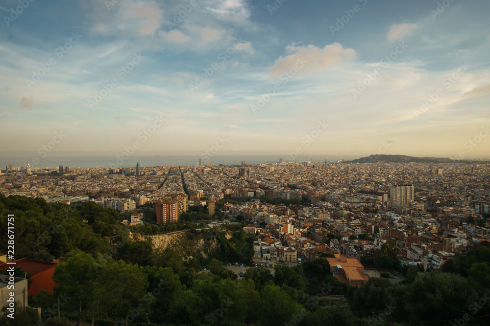 Barcelona Panoramic View from Bunkers del Carmel, in Barcelona, Catalonia, Spain