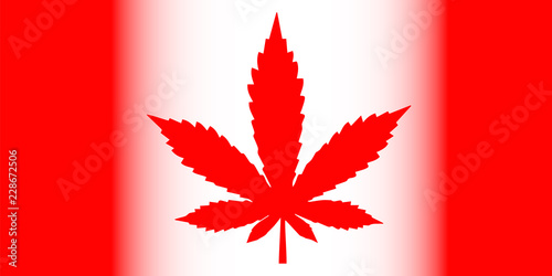 Flag of Canada design with a red cannabis leaf. Canadian pride concept for the legalization of marijuana in Canada. Allowed use of marijuana.