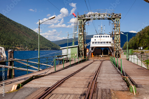 MF Storegut railway ferry docked at Mael Rjukan-Notodden UNESCO Industrial Heritage Site Telemark Norway photo