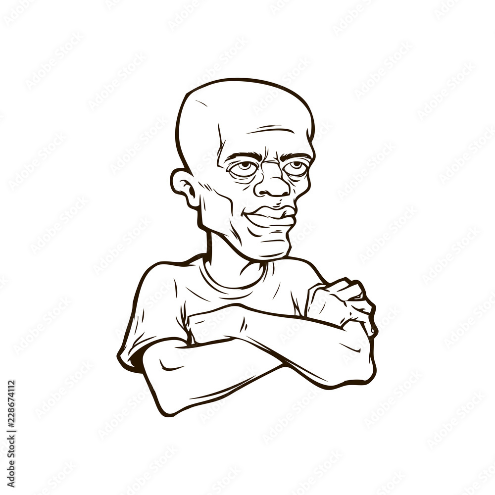 Afro man with arms crossed. Male character in cartoon style. Vector illustration, eps 10.