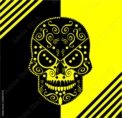 Radiation skull icon with background yellow and black