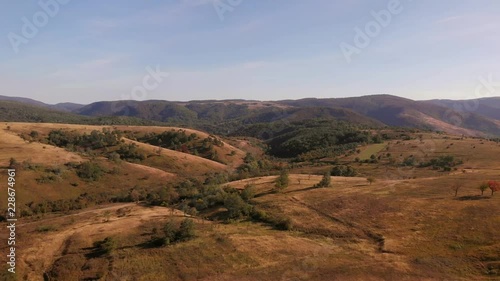 Yellow fields in national park Cheile Nerei Beusnita, near the Sasca Montana in Romania