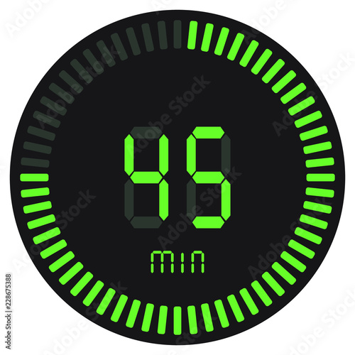 The green digital timer 45 minutes. electronic stopwatch with a gradient dial starting vector icon, clock and watch, timer, countdown symbol.