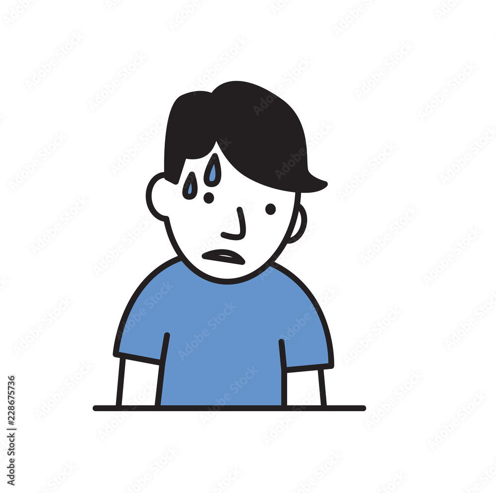 Young man sweating. Flat design icon. Colorful flat vector illustration. Isolated on white background. Young man sweating. Flat design icon. Colorful flat vector illustration. Isolated on white background.