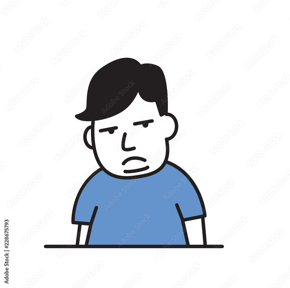 Overweight sad boy. Obesity. Cartoon design icon. Colorful flat vector illustration. Isolated on white background.