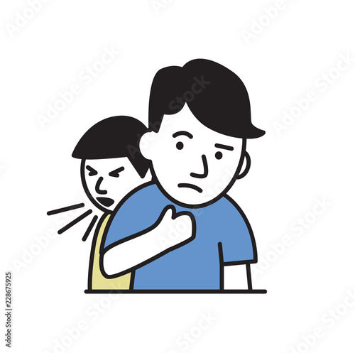 Guy looking at coughing man nearby. Cartoon design icon. Colorful flat vector illustration. Isolated on white background.