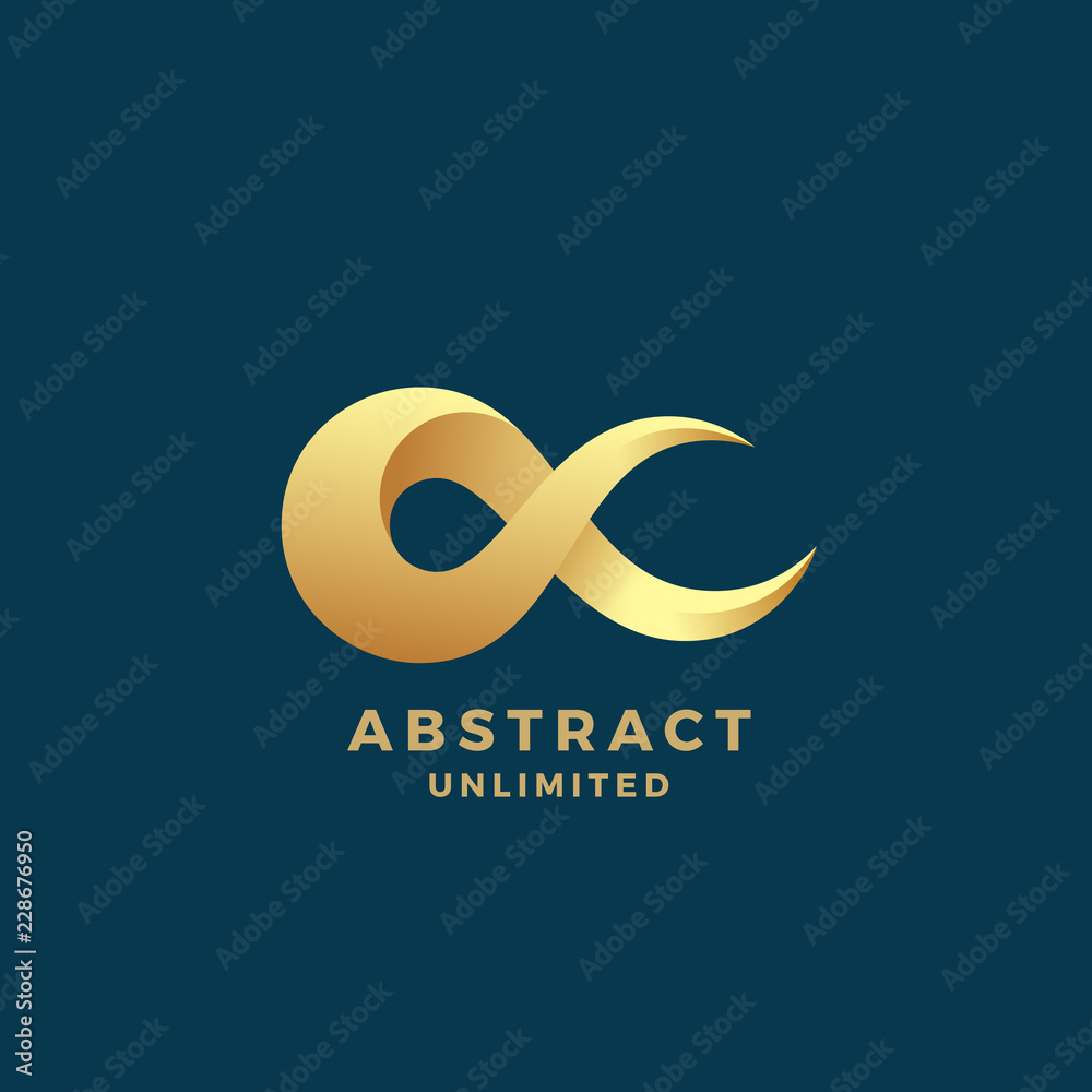 Abstract Vector Infinity Sign, Emblem or Logo Template. Creative Golden Symbol on a Premium Blue Background Abstract Vector Infinity Sign, Emblem or Logo Template. Creative Golden Symbol on a Premium Blue Background