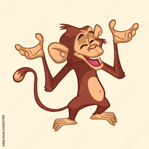 Sticker Cartoon monkey character. Vector illustration of funny chimpanzee