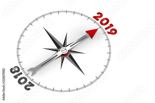 Roter Pfeil zeigt auf das neue Jahr 2019