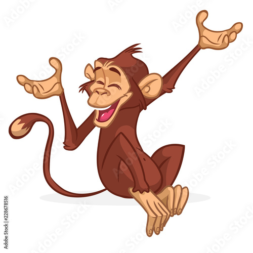 Cute Monkey Chimpanzee Flat Bright Color Simplified Vector Illustration In Fun Cartoon Style Design