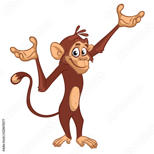 Cute Monkey Chimpanzee Flat Bright Color Simplified Vector Illustration In Fun Cartoon Style Design. Vector drawing of a monkey outlined © drawkman