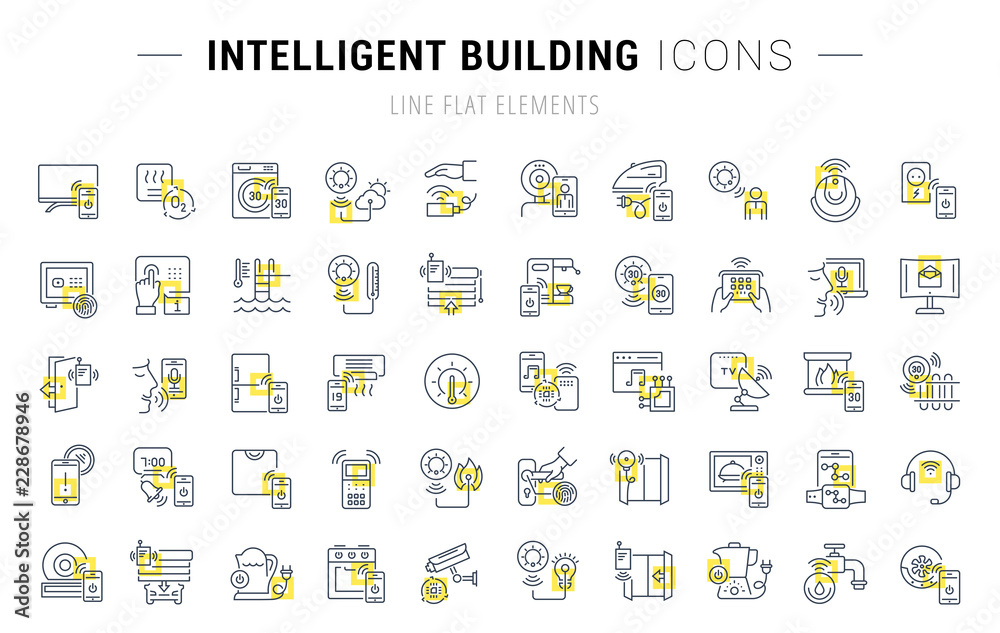 Set Vector Line Icons of Intelligent Building.