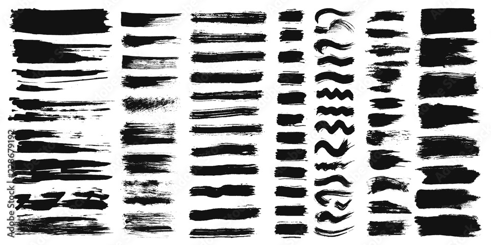 Set of different ink paint brush strokes isolated on white background. Vector illustration - obrazy, fototapety, plakaty 