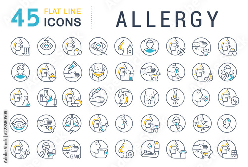 Set Vector Line Icons of Allergy.