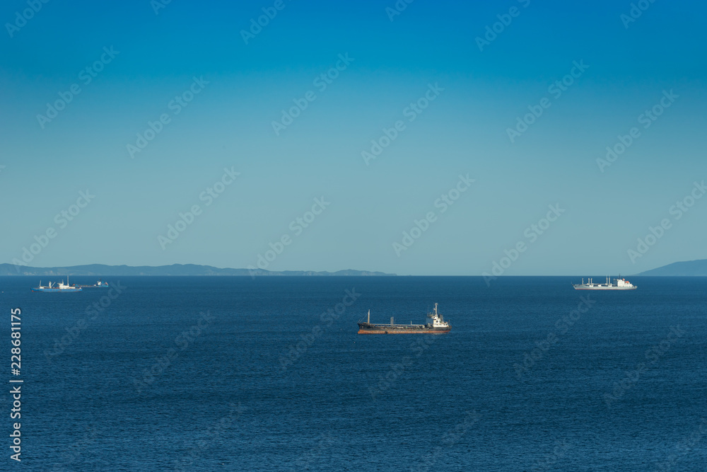 seascape with views of ships, sea and sky. seascape with views of ships, sea and sky.