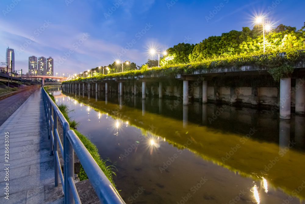 Night view of Buji River in Shenzhen