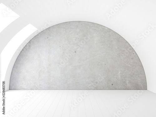 Concrete wall Mockup in white room with arched ceiling