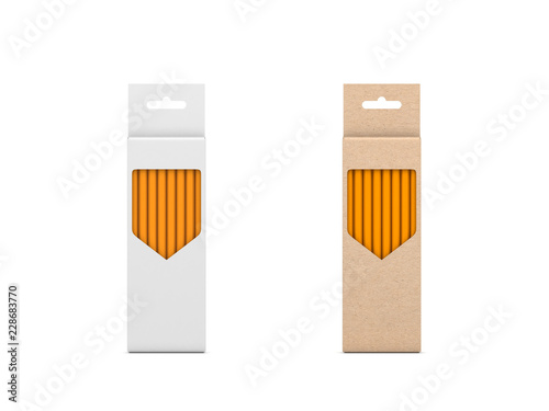Two Pencils Sets in brown and white cardboard box Mockup isolated on white