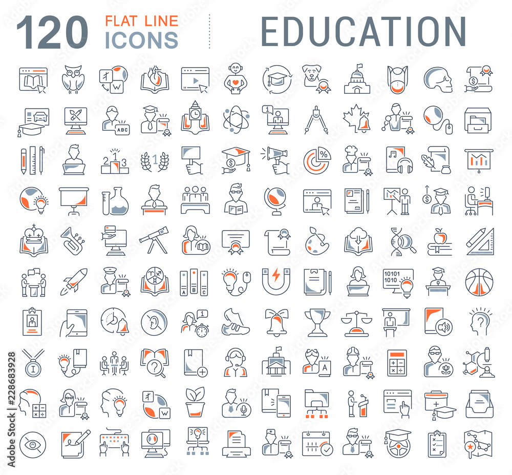 Set Vector Line Icons of Education. - obrazy, fototapety, plakaty 