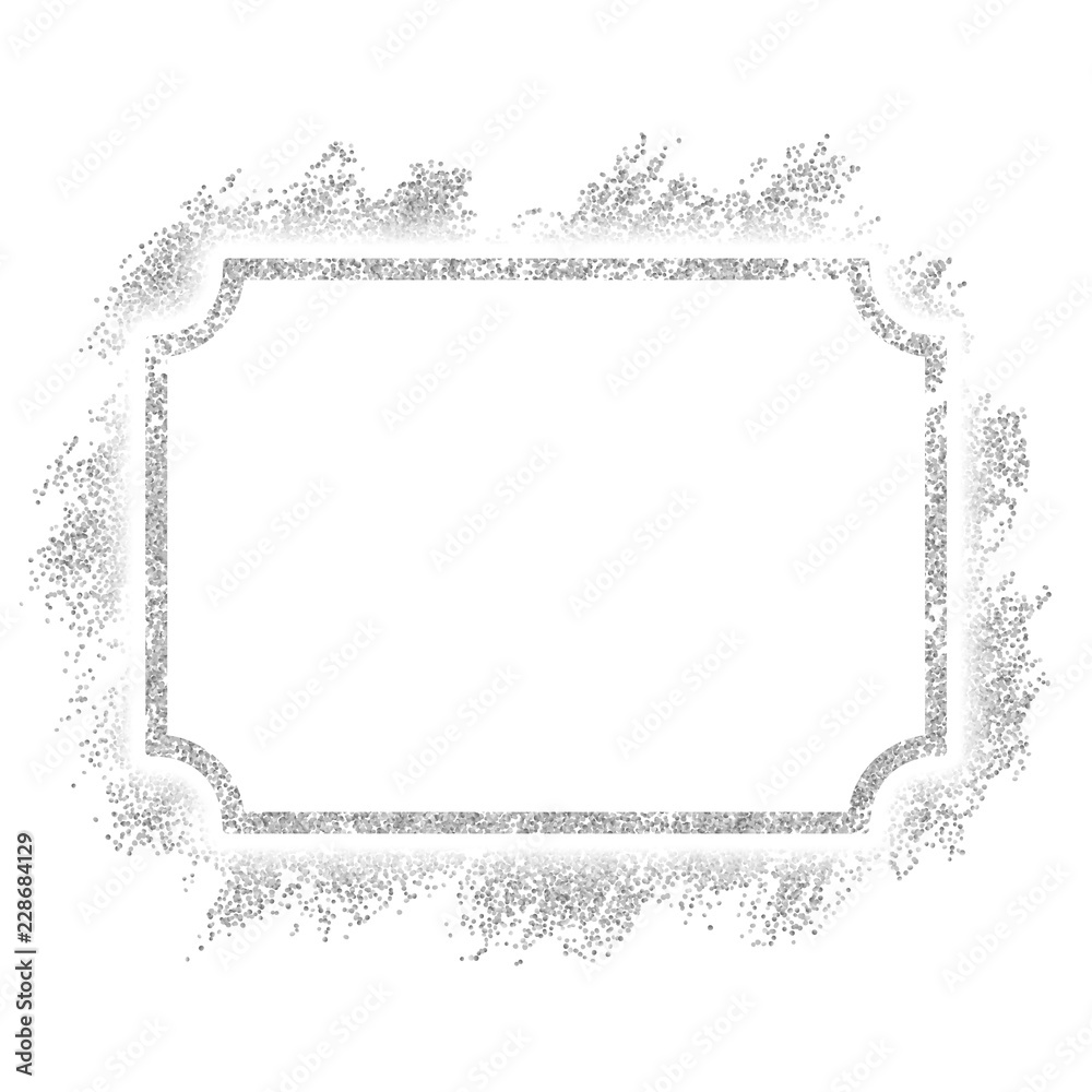 Fototapeta premium Srebrna ramka. Piękny wzór brokatu. Rocznika stylu dekoracyjna granica, odosobniony biały tło. Deco eleganckie luksusowe ramy do dekoracji, zdjęcia, baner świąteczny. Ilustracji wektorowych
