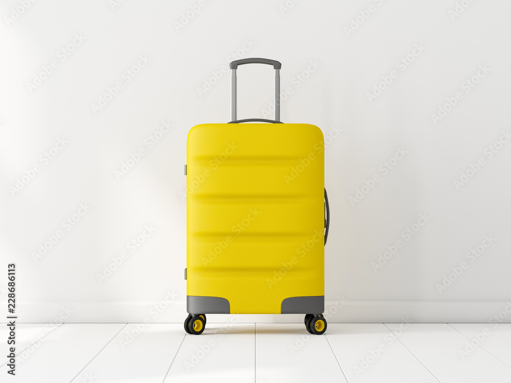 Yellow Travel cabin suitcase in white room Yellow Travel cabin suitcase in white room