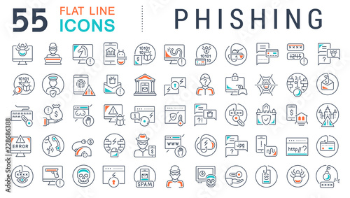 Set Vector Line Icons of Phishing.