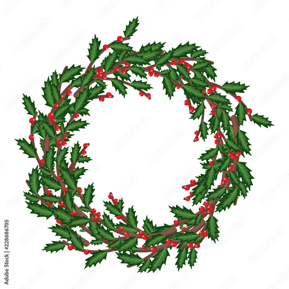 Christmas holly berry wreath. Vector cartoon holiday decoration element isolated on a white background. Christmas holly berry wreath. Vector cartoon holiday decoration element isolated on a white background.