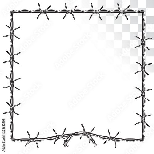 square frame with twisted edges. barbed wire. isolated on transparent background