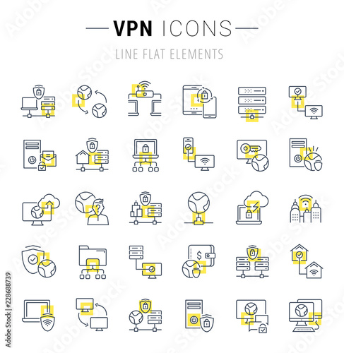 Set Vector Line Icons of VPN.