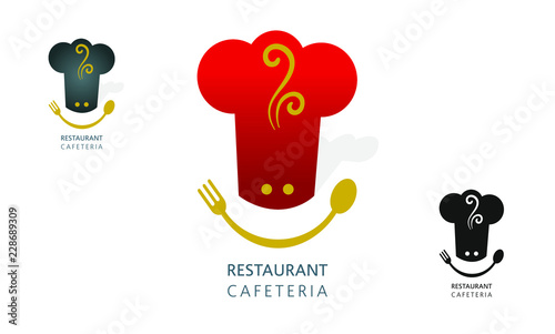 Modern Restaurant cafeteria logo, Vector logo design, red gold black