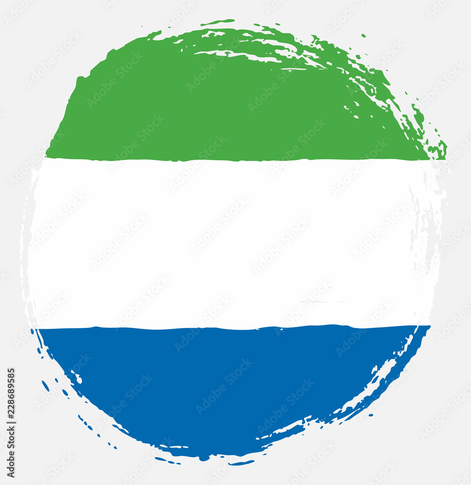 Fototapeta premium Sierra Leone Circle Flag Vector Hand Painted with Rounded Brush